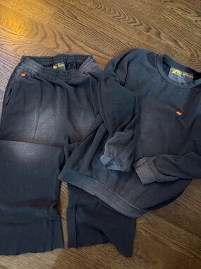 Aviator Nation Navy Lounge Crew & Jogger Set with Stripe Tab